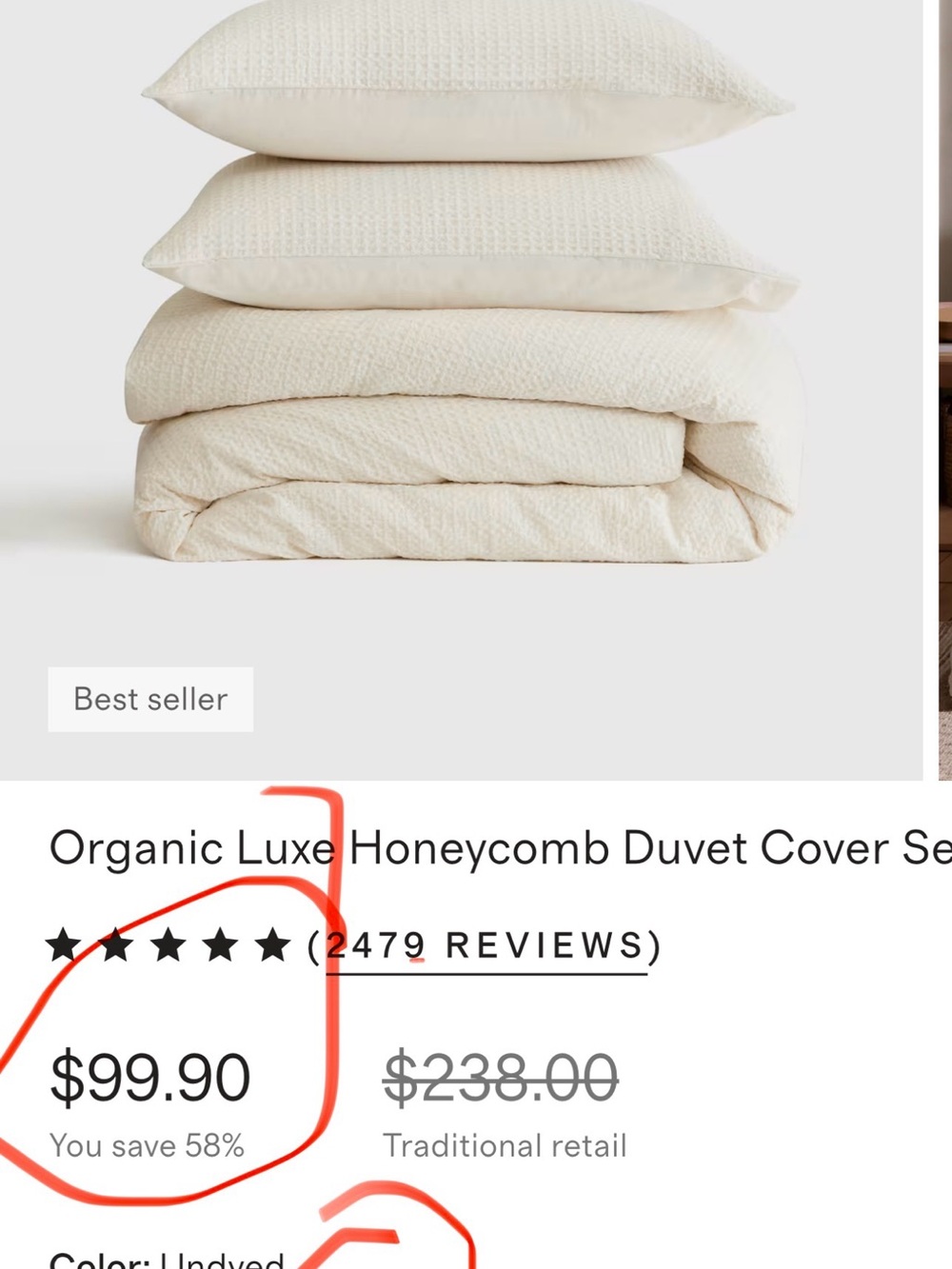NWT Quince Organic Luxe Honeycomb Duvet Cover UNDYED Natural Queen